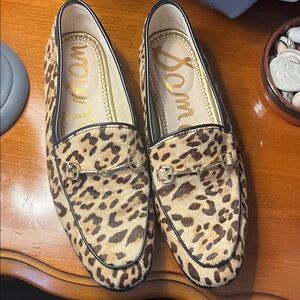 Sam Edelman Leopard Print Calf Horsebit Loafers with Black Trim and Gold Logo